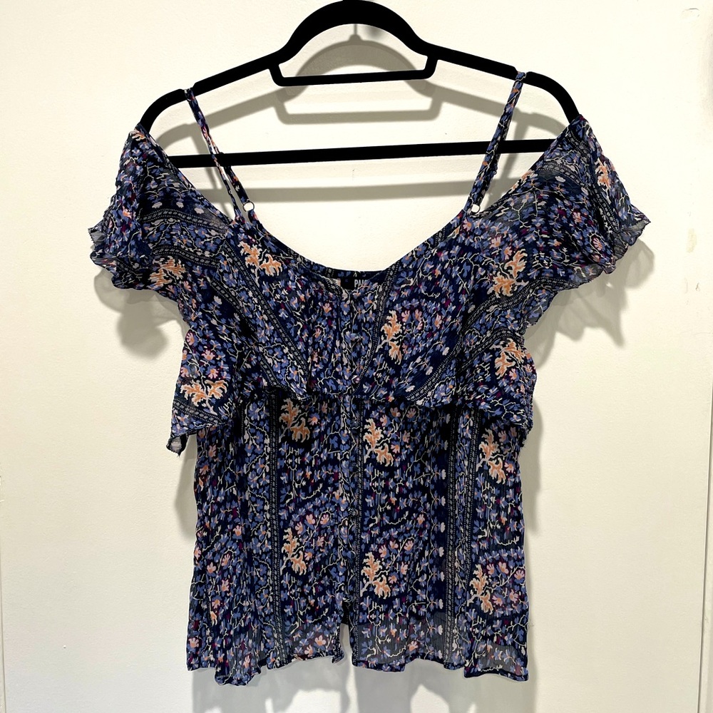 PAIGE silk floral cold shoulder button front top